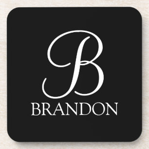 Black Personalised Script Monogram and Name Coaster