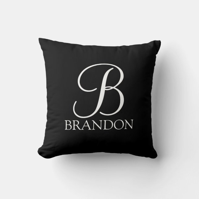 Black Personalised Script Monogram and Name Cushion (Front)