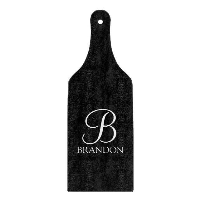 Black Personalised Script Monogram and Name Cutting Board (Front)