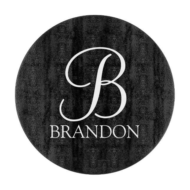 Black Personalised Script Monogram and Name Cutting Board (Front)