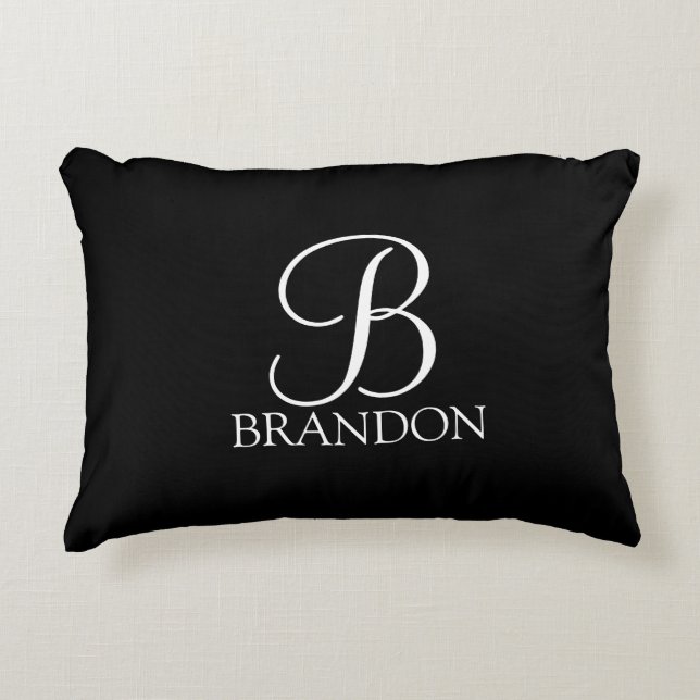 Black Personalised Script Monogram and Name Decorative Cushion (Front)