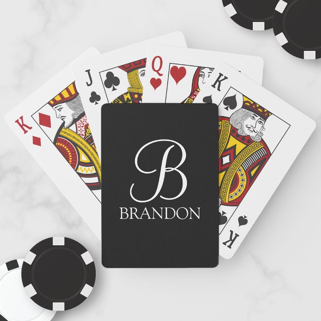 Black Personalised Script Monogram and Name Playing Cards (Creator Uploaded)