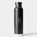 Black Personalised Script Monogram and Name Water Bottle<br><div class="desc">Personalised Monogram and Name Gift
features personalised monogram in white classic script font style and name in white classic serif font style on black background.

Perfect as holiday gift,  father's day gift for dad and gift for any special occasions.</div>