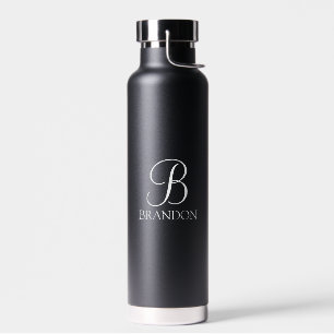 Black Personalised Script Monogram and Name Water Bottle
