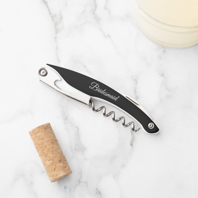Black Personalised Wedding Bridesmaid Corkscrew (Front)