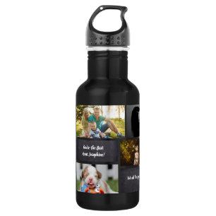 Black Personalized Modern Photo Collage Custom 532 Ml Water Bottle