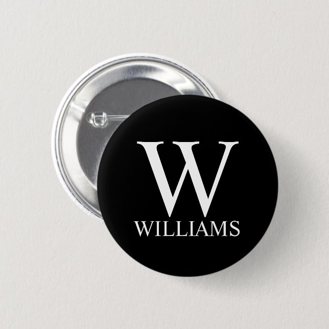 Black Personalized Monogram and Name 6 Cm Round Badge (Front & Back)