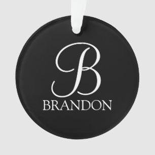 Black Personalized Script Monogram and Name Ornament
