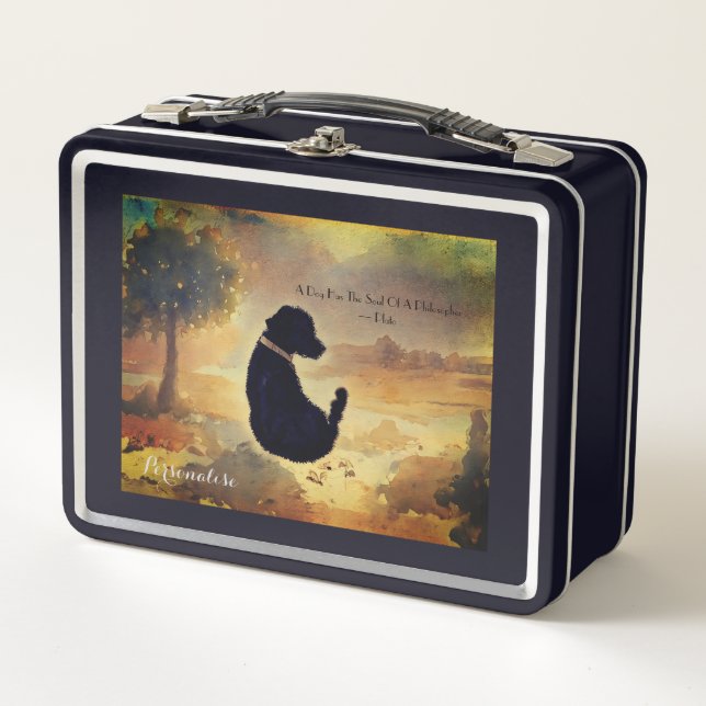 Black Pet Dog Plato Quote Vacation Suitcase Custom Metal Lunch Box (Front)