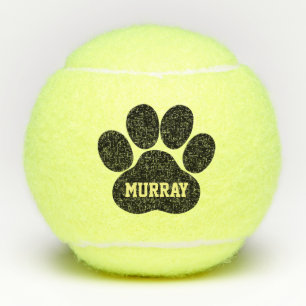 Black Pet Paw Print Personalised Name Toy Tennis Balls