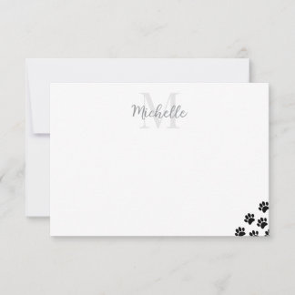 Black Pet Paw Prints Editable Monogram Simple Card