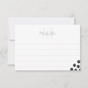 Black Pet Paw Prints Monogram With Lines Card