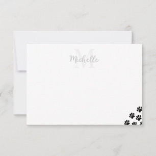 Black Pet Paw Prints Personalized Monogram Simple  Card