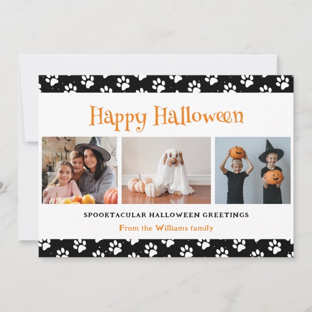 Black Pet Paws Photo Happy Halloween  Holiday Card (Front)