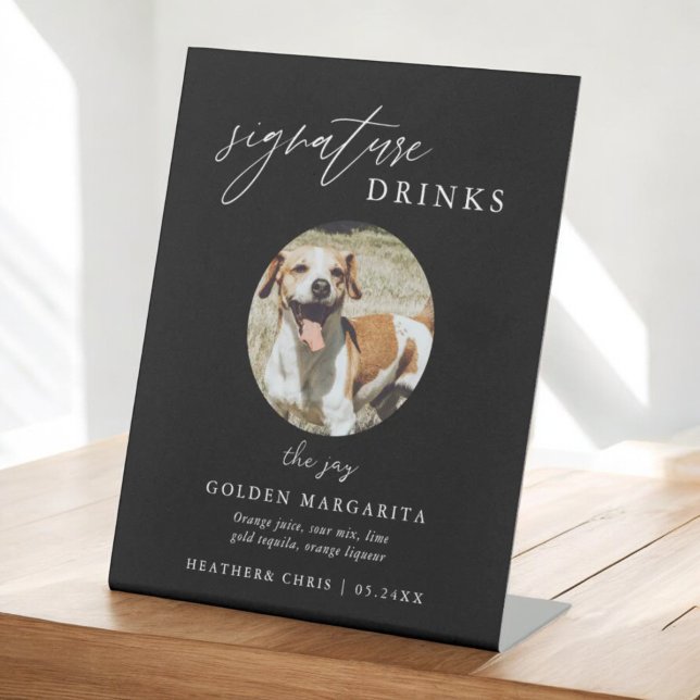 Black Pet Signature Drinks Wedding Bar Pedestal Sign (Creator Uploaded)