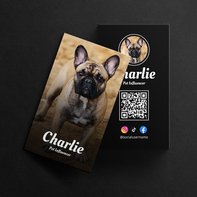 Black Pet Social Media QR Code Dog Pet Influencer  Business Card (Creator Uploaded)
