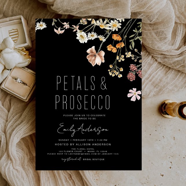 Black Petals & Prosecco Bridal Shower  Invitation (Creator Uploaded)