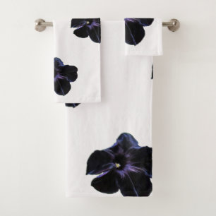 Black Petunias on White Bath Towel Set