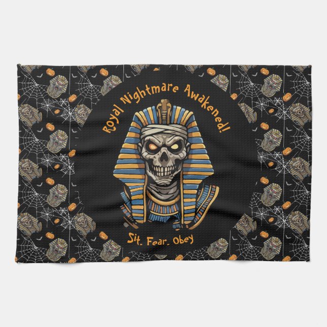 🖤 Black Pharaoh Mummy Kitchen Towel 🎃 (Horizontal)