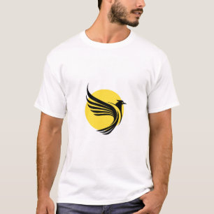 Black Phoenix Graphic Men’s T-Shirt with Sun Desig