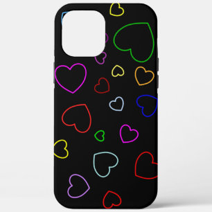 Black Phone Cover with many Colourful Hearts
