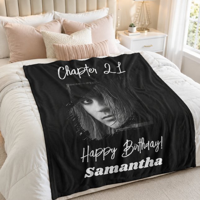 Black Photo 21st birthday Chapter 21 Fleece Blanket (Creator Uploaded)