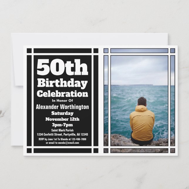 Black Photo 50th Birthday Party Invitation (Front)