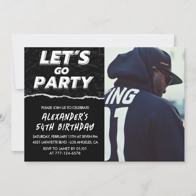 Black Photo 54th birthday invitations Men  (Front)