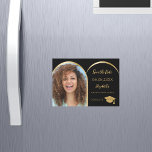 Black photo arch Graduation Save the Date card<br><div class="desc">A magnetic photo Save the date card for a graduation party. On front: Add your own vertical size photo of the graduate. Faux gold photo arch frame. A black background, golden text. Templates for a name and date. The name and the text: Save the Date are written with a modern...</div>