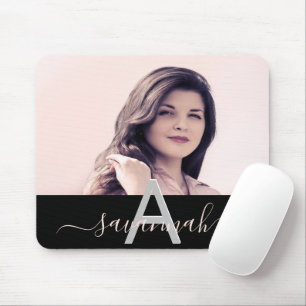 Black photo blush script monogram  mouse pad