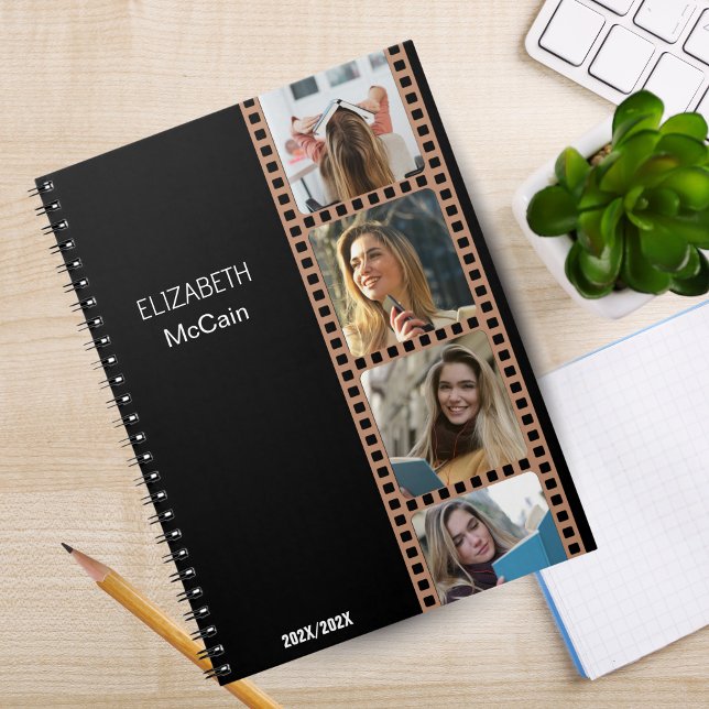 Black Photo Booth - Trendy Modern Personalised  Notebook (Black | Photo Booth Personalized Science Notebook)