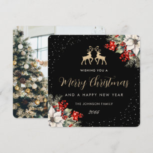 Black Photo Botanical Christmas New Year Card