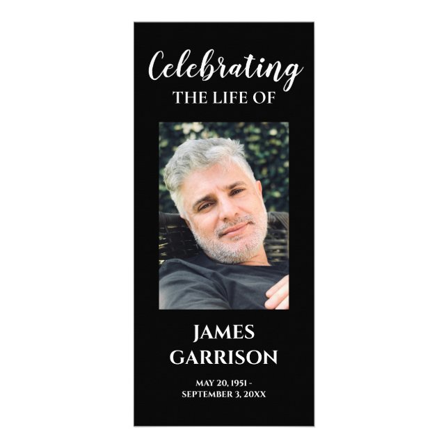 Black Photo Celebration of Life Memorial Program Rack Card (Front)