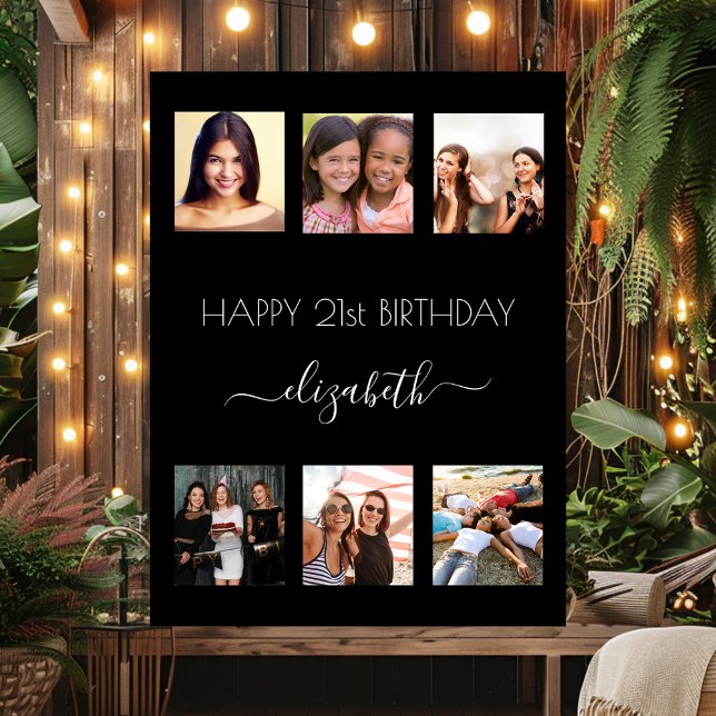Black photo collage BFF friends birthday party Poster (Creator Uploaded)
