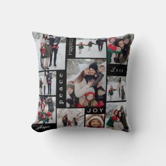 Black Photo Collage Christmas Cushion