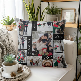 Black Photo Collage Christmas Cushion