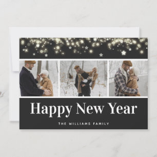 Black Photo Collage Happy New Year Card