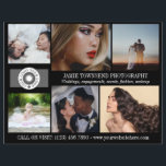 Black Photo Collage Logo Professional Photographer<br><div class="desc">Black marketing flyer for a professional photographer personalised with your photos, logos, contact information, custom text, and QR code. Professional photographer flyer to promote your business personalised with six photos on on side along with your logo, business name, tagline, and contact info. On the back, add your logo, QR code...</div>