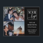 Black Photo Collage Logo Professional Photographer Flyer<br><div class="desc">Double sided flyer for a professional photographer,  where you can showcase three of your photos along with your logo. Add your name and speciality or title or service on the cover. The back features faux gold spatter,  another logo,  and your contact information in black.</div>