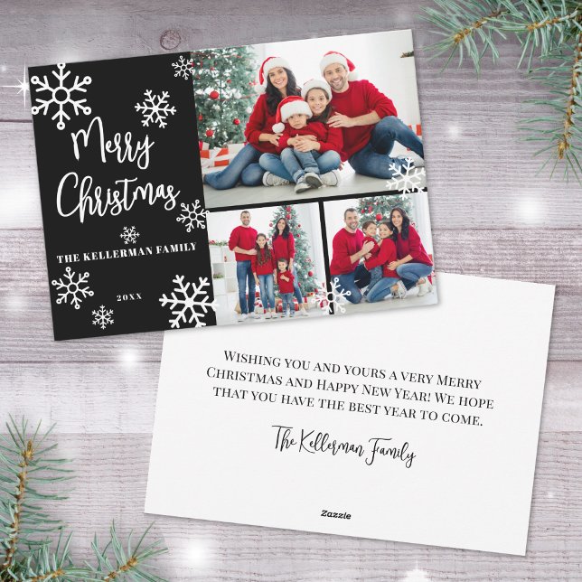 Black Photo Collage Merry Christmas Holiday Card (Black Photo Collage Merry Christmas Holiday Card)