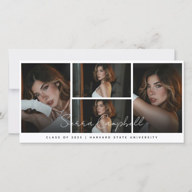 Black Photo Collage Mini Graduation Announcement (Front)