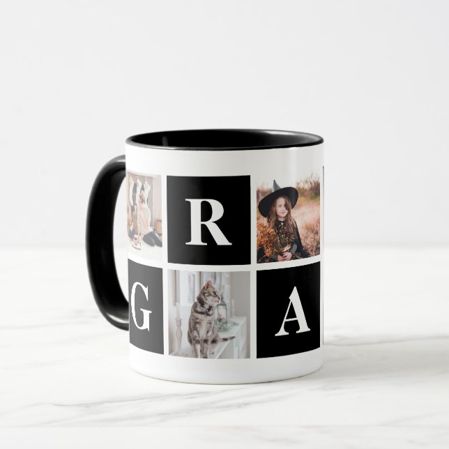 Black Photo Collage Mug for Grandparents (Front Left)