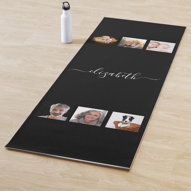 Black Photo collage name script Yoga Mat (In Situ)