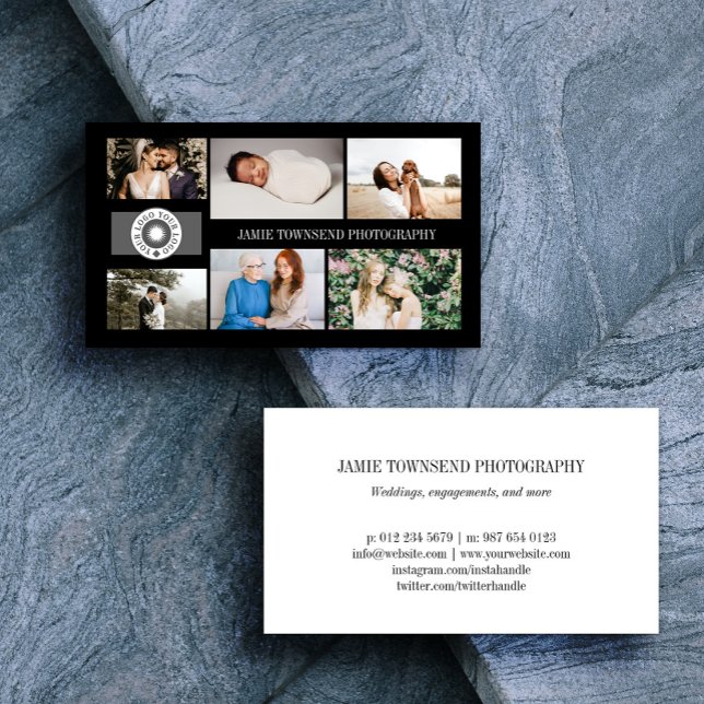 Black Photo Collage Professional Photographer Logo Business Card (Creator Uploaded)