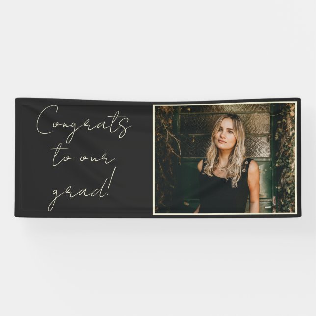 Black Photo Congrats Grad Minimalist Script 2026 Banner (Horizontal)