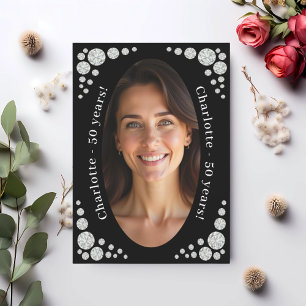 Black photo diamonds birthday invitation