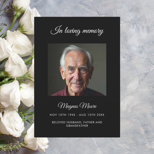 Black photo funeral program card (Creator Uploaded)