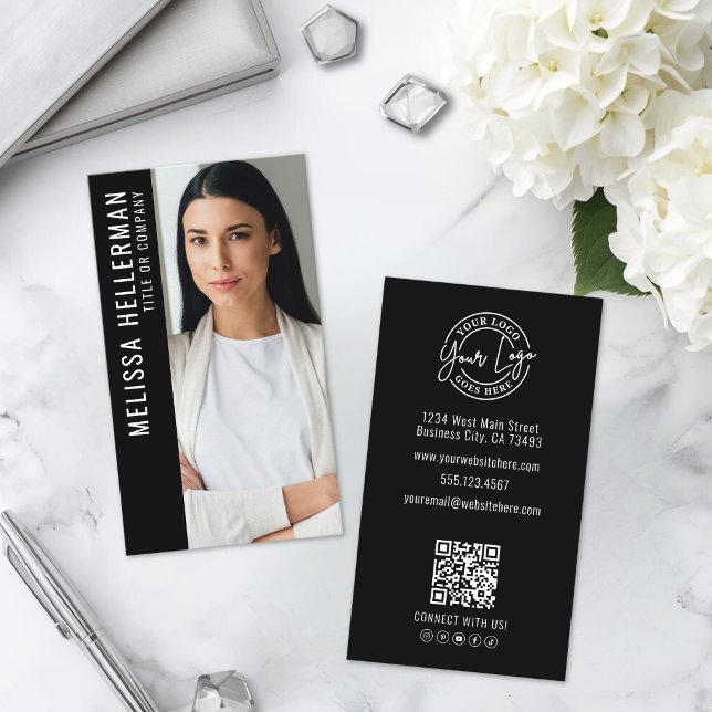 Black Photo Logo Vertical Business Card (Black Photo Logo Vertical Business Card)