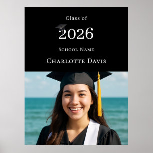 Black photo modern Graduation Party welcome Poster