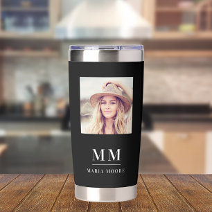 Black photo monogram initials name insulated tumbler